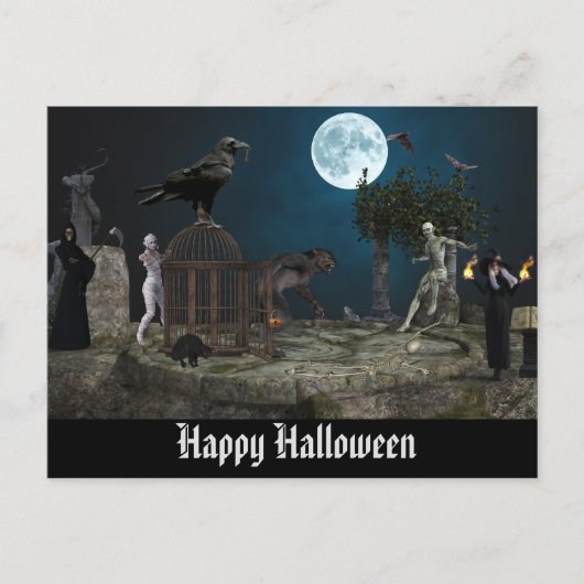 Happy Halloween Monster Scene Weerwolf Zombie Briefkaart (Voorkant)