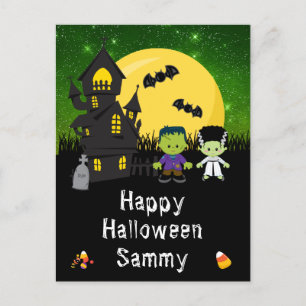 Happy Halloween Monsters Green Feestdagenkaart