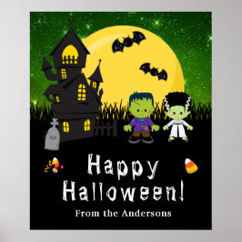 Happy Halloween Monsters Green Party Sign Poster