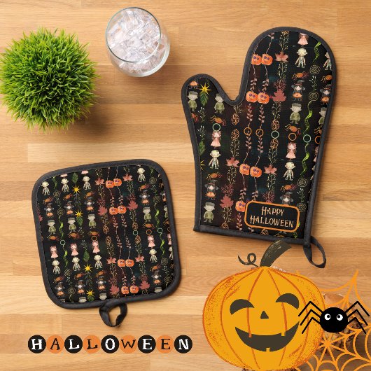 Happy Halloween Monsters Ovenwant & Pannenlap Set