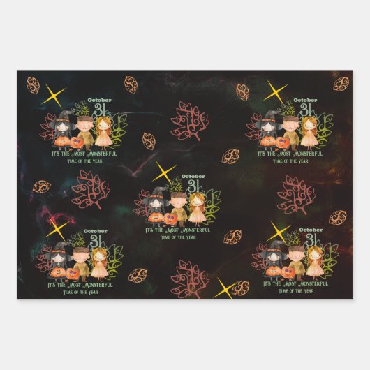 Happy Halloween Monsters Patroon Wrapping Inpakpapier Vel (Voorkant 2)