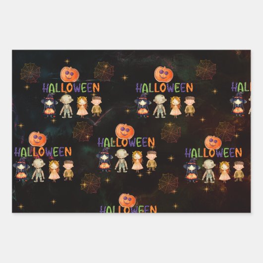Happy Halloween Monsters Patroon Wrapping Inpakpapier Vel (Voorkant)