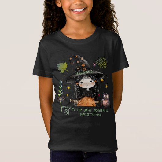 Happy Halloween Monsters Schattige Witch T-shirt (Voorkant)