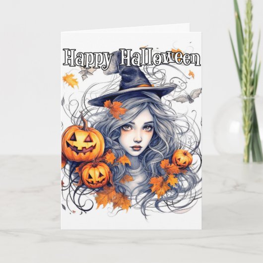 Happy Halloween | Mooie herfst heks Kaart (Voorkant)