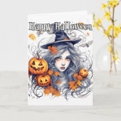 Happy Halloween | Mooie herfst heks Kaart (Gele Bloem)