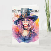 Happy Halloween | Mooie Steampunk Heks Kaart (Voorkant)