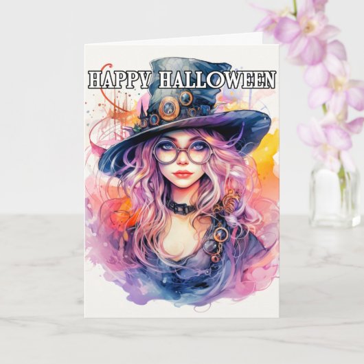 Happy Halloween | Mooie Steampunk Heks Kaart (Orchidee)