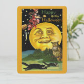 Happy Halloween Moon, heks, owl en katten Kaart (Staand voorkant)