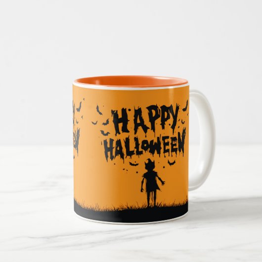 Happy Halloween:Mug with Mysterious Silhouette Tweekleurige Koffiemok (Voorkant rechts)