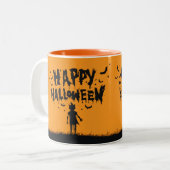 Happy Halloween:Mug with Mysterious Silhouette Tweekleurige Koffiemok (Voorkant links)