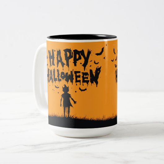 Happy Halloween:Mug with Mysterious Silhouette Tweekleurige Koffiemok (Voorkant links)
