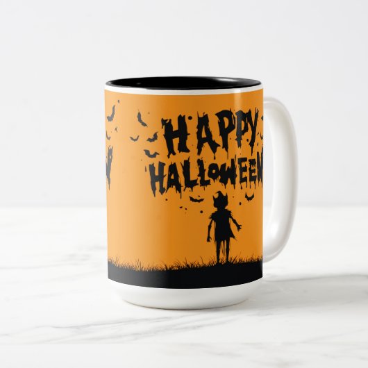 Happy Halloween:Mug with Mysterious Silhouette Tweekleurige Koffiemok (Voorkant rechts)