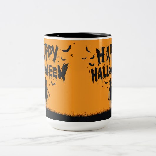 Happy Halloween:Mug with Mysterious Silhouette Tweekleurige Koffiemok (Center)
