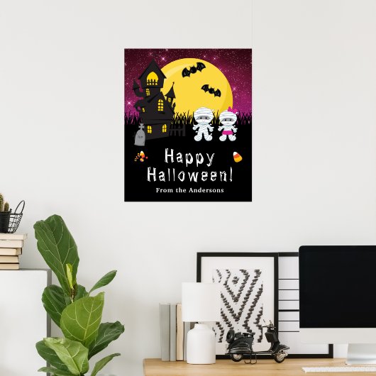 Happy Halloween Mummy Pink Poster (Thuiskantoor)