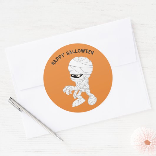 Happy Halloween Mummy Ronde Sticker (Envelop)