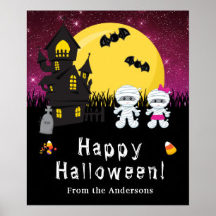Happy Halloween Mummy Roze Feestbord Poster