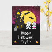 Happy Halloween Mummy Roze Kaart (Gele Bloem)