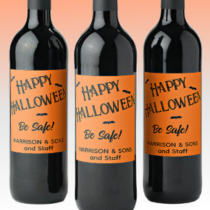 Happy Halloween, Naam, Zwart & Sinaasappel Set van Bier Etiket