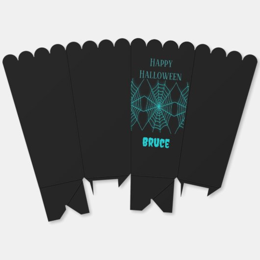 Happy Halloween neon blauw spinnenweb zwart Bedankdoosjes (Ongevouwen)