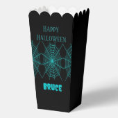 Happy Halloween neon blauw spinnenweb zwart Bedankdoosjes (Voorkant)