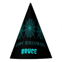 Happy Halloween neon blauw spinnenweb zwart