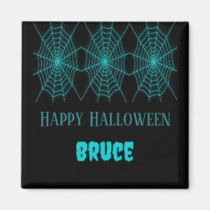 Happy Halloween neon blauw spinnenweb zwart Magneet