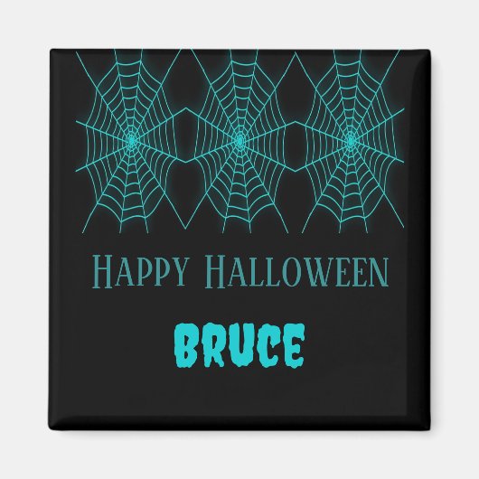 Happy Halloween neon blauw spinnenweb zwart Magneet (Voorkant)