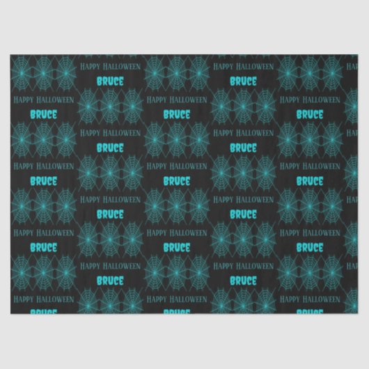 Happy Halloween neon blauw spinnenweb zwart Tissuepapier (Voorkant)