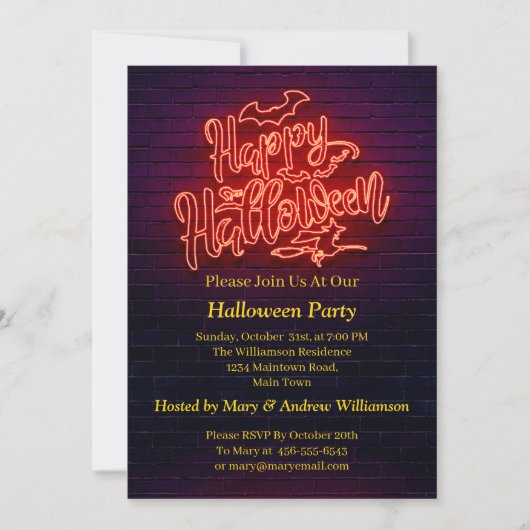 Happy Halloween Neon Glow Kijk Witch Brick Party Kaart (Voorkant)