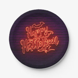 Happy Halloween Neon Kijk Witch Brick Party 7" Papieren Bordje