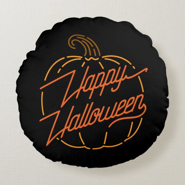 Happy Halloween Neon Round Pillow Rond Kussen (Voorkant)
