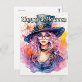 Happy Halloween - Nerdy Witch illustratie Briefkaart (Voorkant / Achterkant)