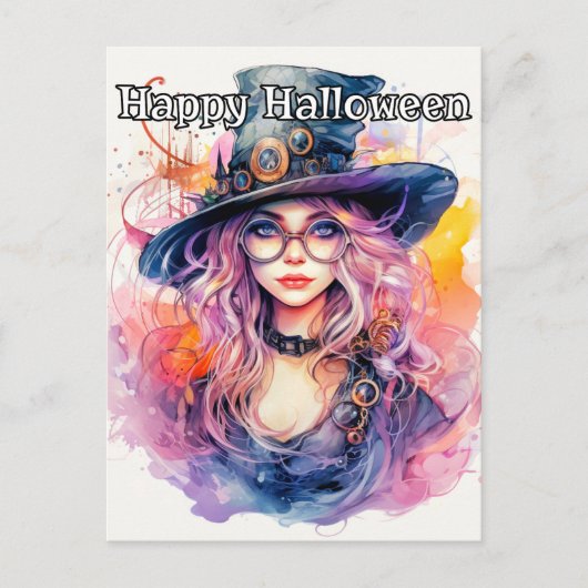 Happy Halloween - Nerdy Witch illustratie Briefkaart (Voorkant)