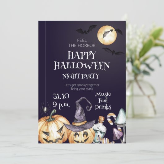 Happy Halloween Night Party Invitation Kaart (Staand voorkant)