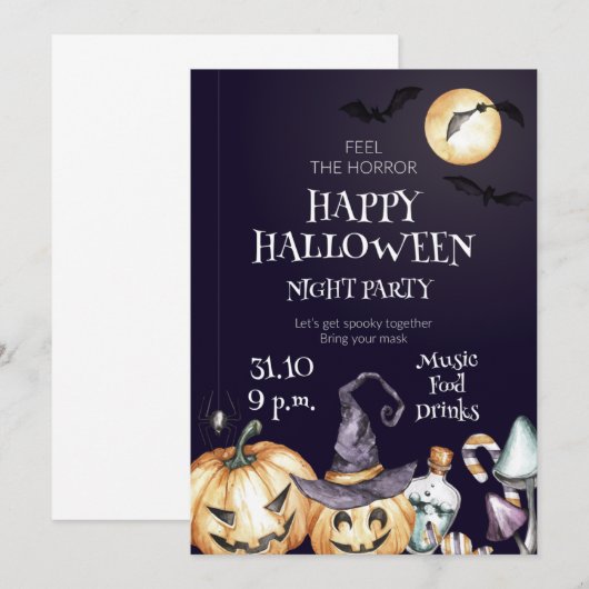 Happy Halloween Night Party Invitation Kaart (Voorkant / Achterkant)