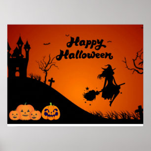 Happy Halloween Night - Spooky Witch, pompoenen Poster