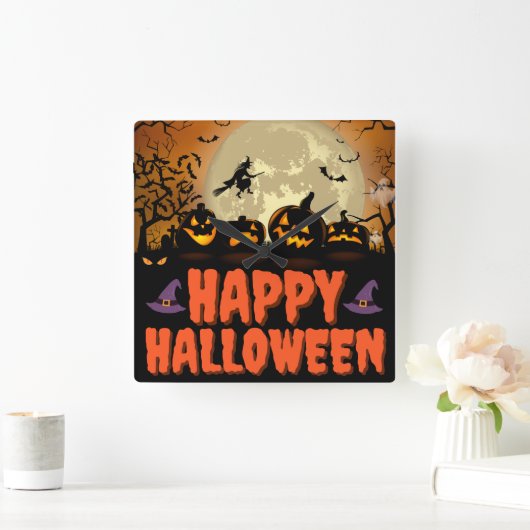 Happy Halloween Night Square Wall klok (Huis)