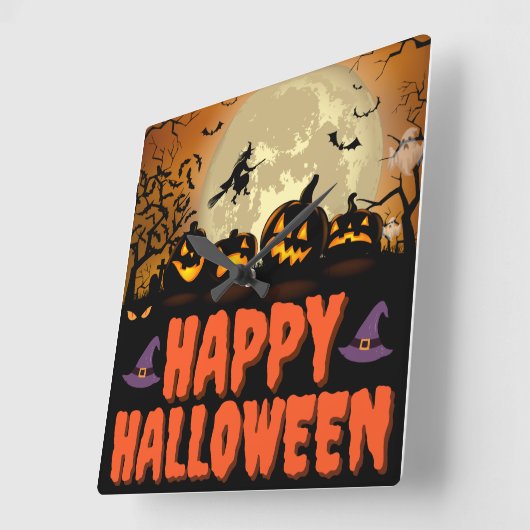 Happy Halloween Night Square Wall klok (Hoek)
