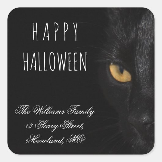 Happy Halloween of Jouw tekst Scary Spooky Cat Eye Vierkante Sticker (Voorkant)