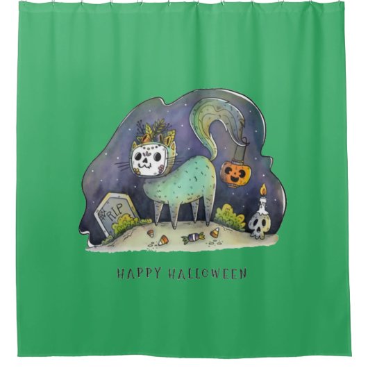 Happy Halloween ondood Kat Douchegordijn (Voorkant)