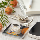 Happy Halloween Orange Tabby Cat With Pumpkin Sleutelhanger (Voorkant Rechts)