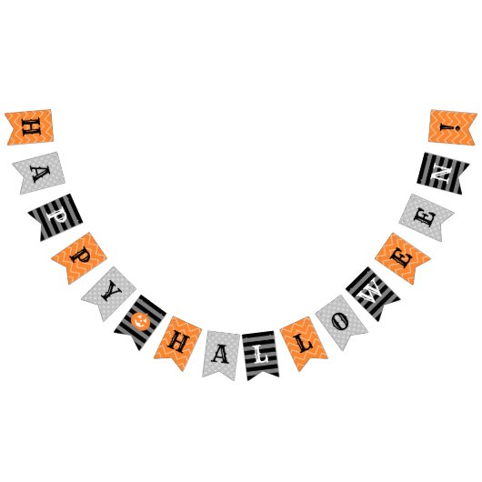 Happy Halloween Oranje Black en Grey Patterned Vlaggetjes (Alle)