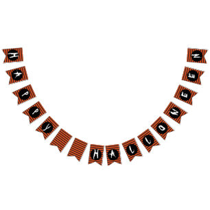 Happy Halloween Oranje Black Striped Fun Font Vlaggetjes