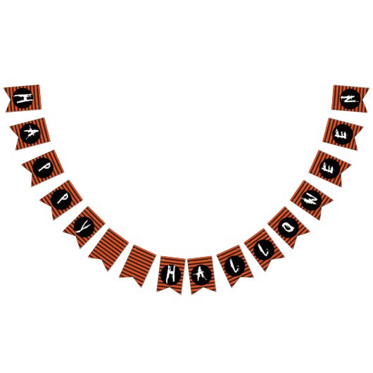 Happy Halloween Oranje Black Striped Fun Font Vlaggetjes (Alle)