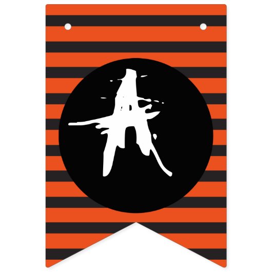 Happy Halloween Oranje Black Striped Fun Font Vlaggetjes (Tweede vlag)