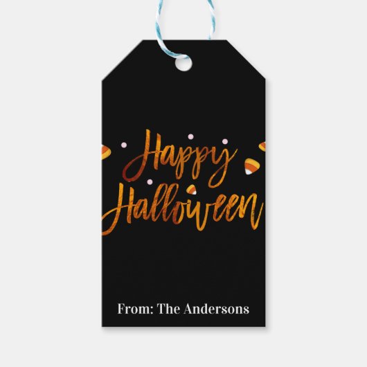 Happy Halloween Oranje Folie Modern Script Trendy Cadeaulabel (Voorkant)