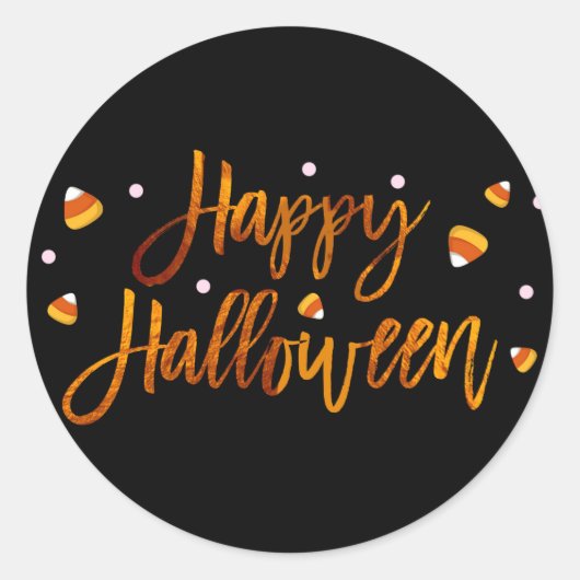 Happy Halloween Oranje Folie Moderne Script Stijlv Ronde Sticker (Voorkant)
