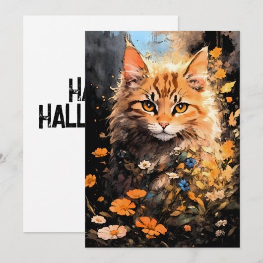 Happy Halloween Oranje kat magick Feestdagenkaart (Voorkant / Achterkant)