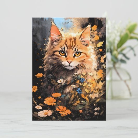 Happy Halloween Oranje kat magick Feestdagenkaart (Staand voorkant)