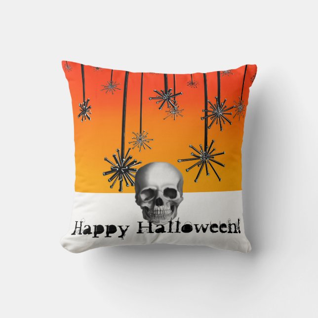 Happy Halloween oranje ombre met schedel Kussen (Voorkant)
